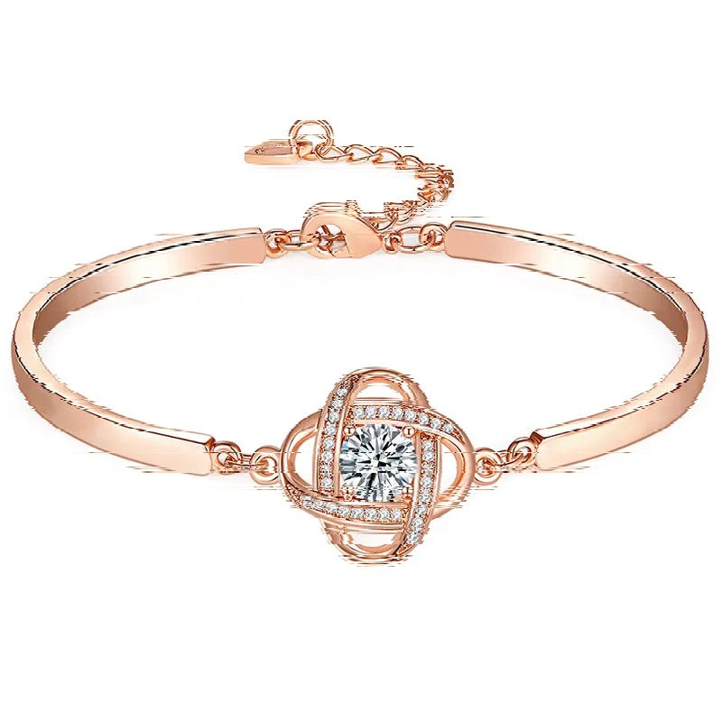 Pulsera trebol de cuatro hojas oro rosado
