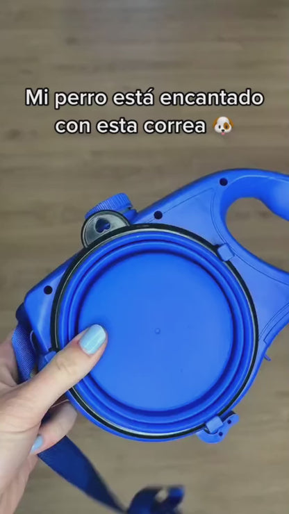 Correa retráctil para perros con cuenco plegable
